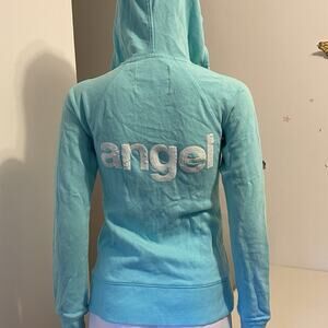 Y2K Victoria’s Secret FullZip Angel Hoodie Sweater Jacket Longsleeve Green XS
